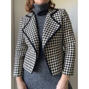 Womens Houndstooth Cropped Blazer/Jacket size 2 Linda Allard Crm/Black Classic